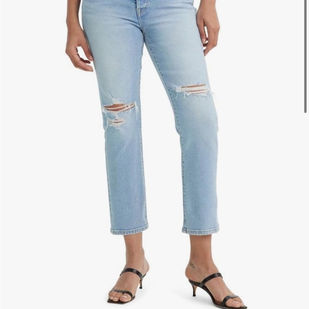 Levi's Blue Straight Leg Jeans with Distressed Details